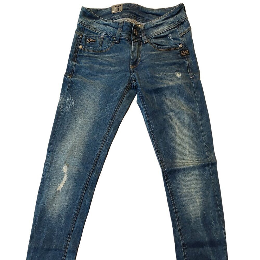 Retro Vintage G-Star Raw Lynn Skinny Eslow Destroyed Denim Blue Jeans Sz 25 NWT - Picture 2 of 11